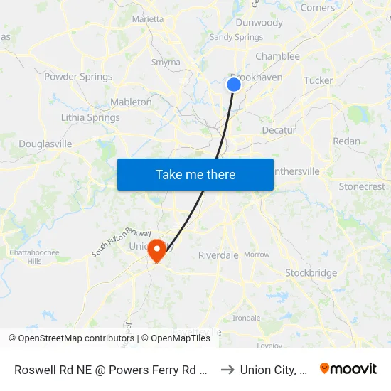 Roswell Rd NE @ Powers Ferry Rd NW to Union City, GA map