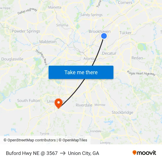 Buford Hwy NE @ 3567 to Union City, GA map