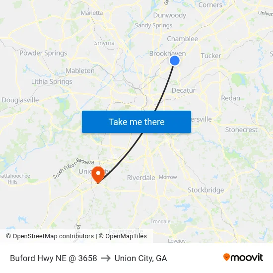 Buford Hwy NE @ 3658 to Union City, GA map