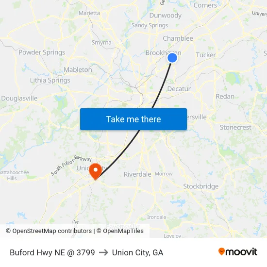 Buford Hwy NE @ 3799 to Union City, GA map