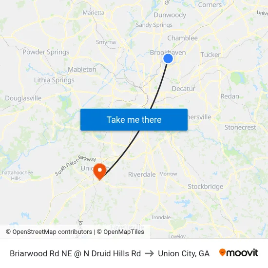 Briarwood Rd NE @ N Druid Hills Rd to Union City, GA map