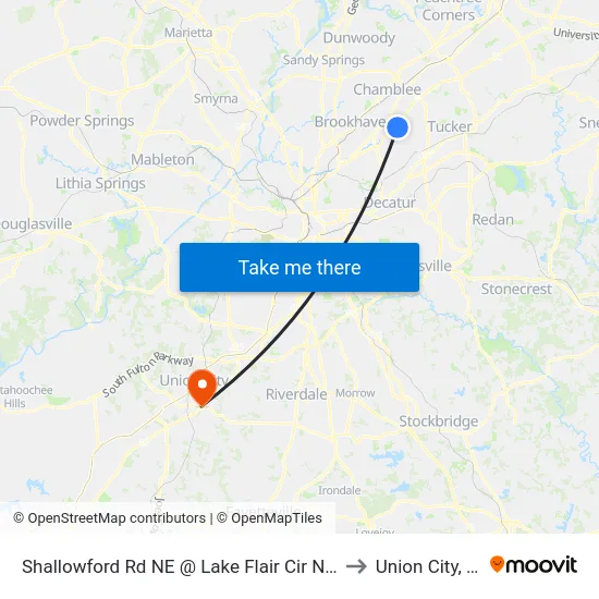 Shallowford Rd NE @ Lake Flair Cir NE (N) to Union City, GA map