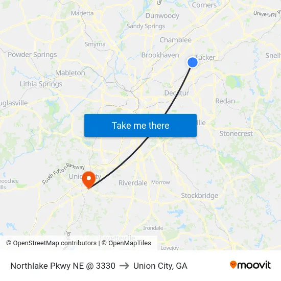 Northlake Pkwy NE @ 3330 to Union City, GA map