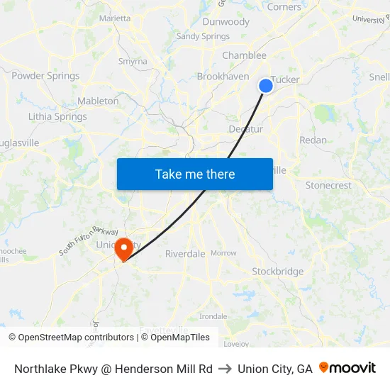 Northlake Pkwy @ Henderson Mill Rd to Union City, GA map