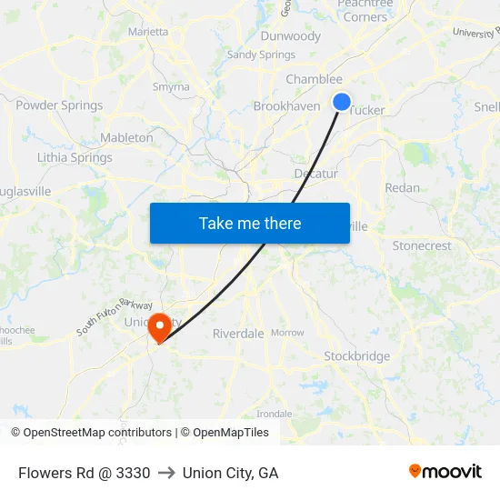 Flowers Rd @ 3330 to Union City, GA map