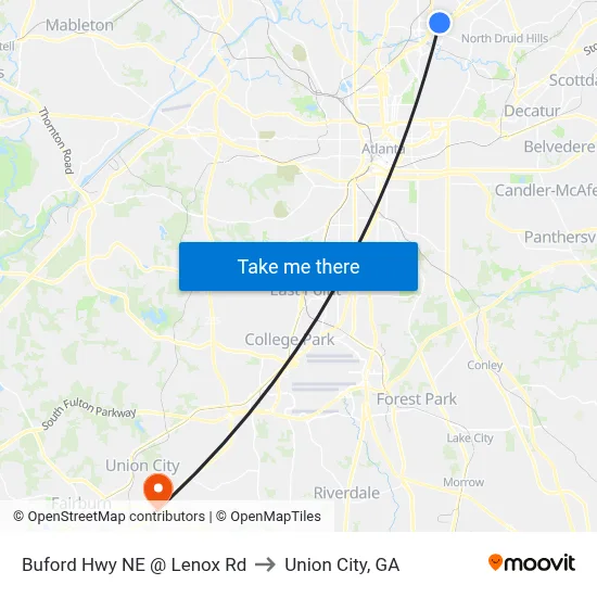 Buford Hwy NE @ Lenox Rd to Union City, GA map