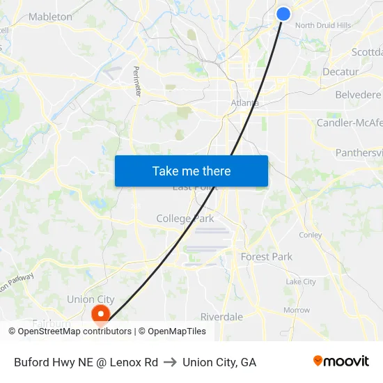 Buford Hwy NE @ Lenox Rd to Union City, GA map