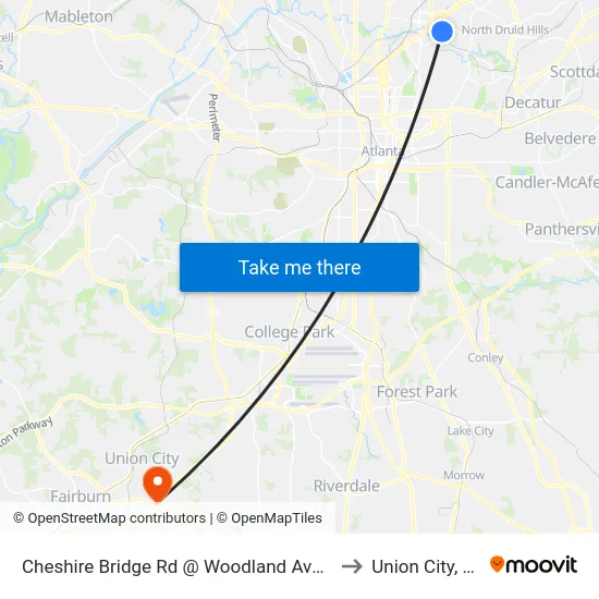 Cheshire Bridge Rd @ Woodland Ave NE to Union City, GA map