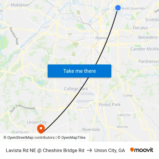 Lavista Rd NE @ Cheshire Bridge Rd to Union City, GA map
