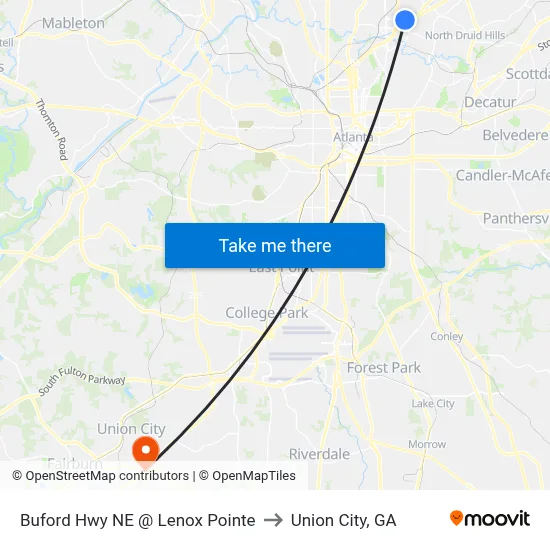 Buford Hwy NE @ Lenox Pointe to Union City, GA map
