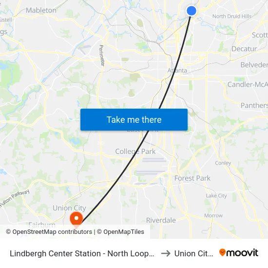 Lindbergh Center Station - North Loop/Morosgo Dr to Union City, GA map