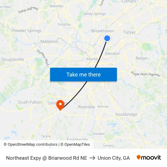 Northeast Expy @ Briarwood Rd NE to Union City, GA map
