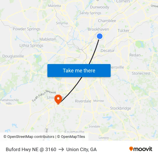 Buford Hwy NE @ 3160 to Union City, GA map