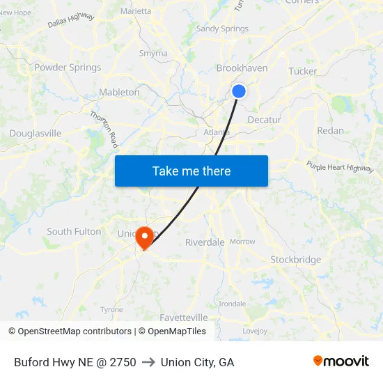 Buford Hwy NE @ 2750 to Union City, GA map