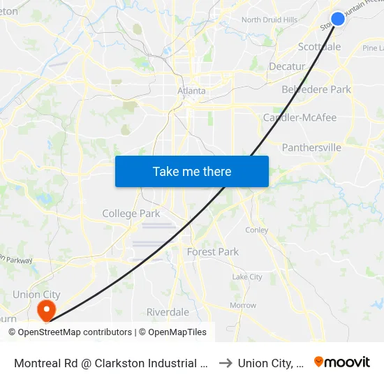 Montreal Rd @ Clarkston Industrial Blvd to Union City, GA map