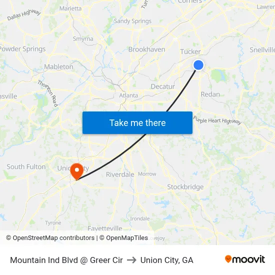Mountain Ind Blvd @ Greer Cir to Union City, GA map