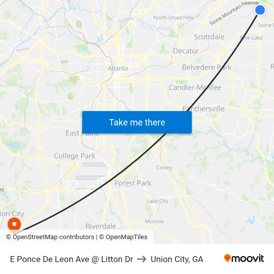 E Ponce De Leon Ave @ Litton Dr to Union City, GA map