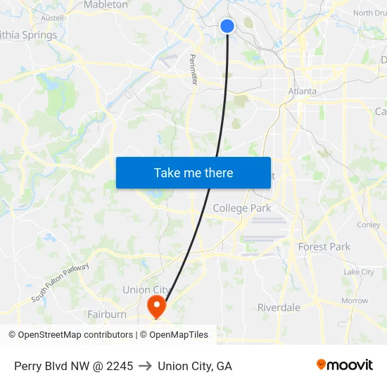 Perry Blvd NW @ 2245 to Union City, GA map