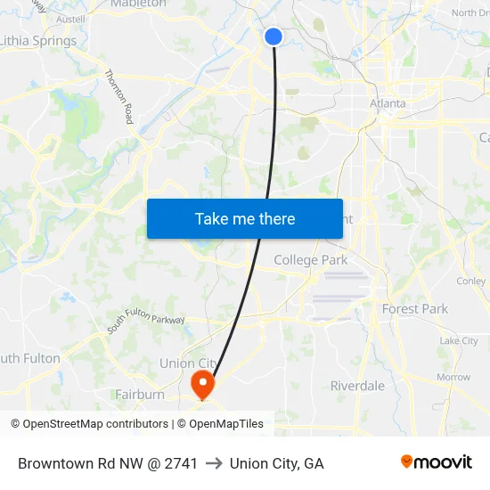 Browntown Rd NW @ 2741 to Union City, GA map