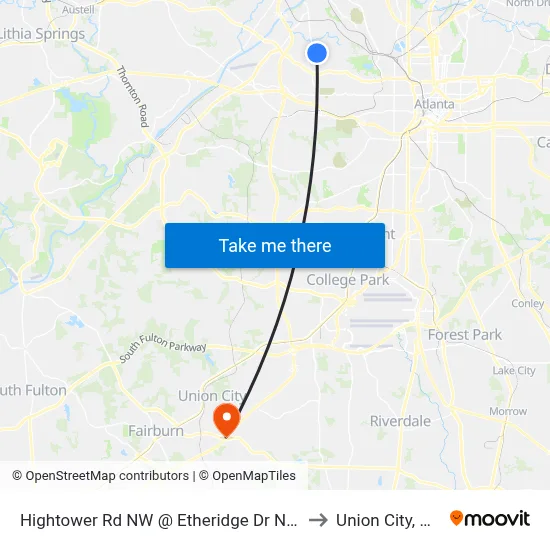 Hightower Rd NW @ Etheridge Dr NW to Union City, GA map