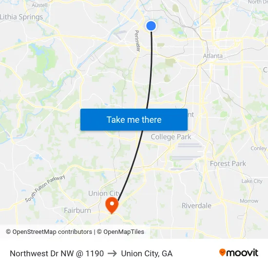 Northwest Dr NW @ 1190 to Union City, GA map