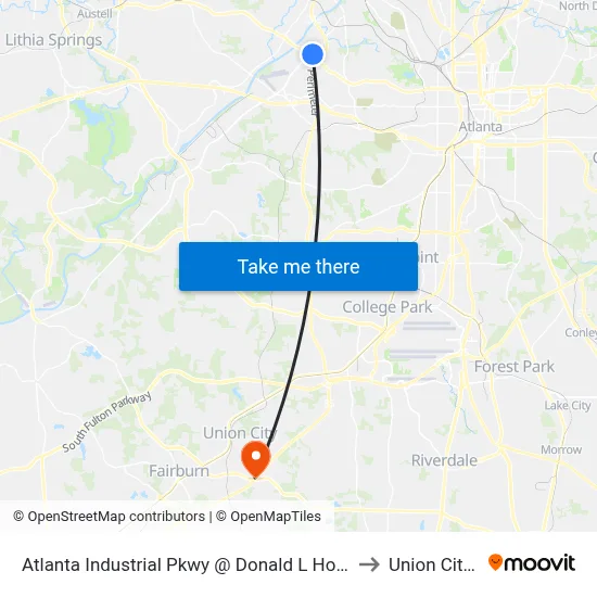 Atlanta Industrial Pkwy @ Donald L Hollowell Pkwy to Union City, GA map
