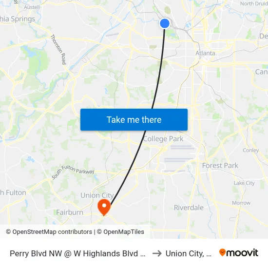Perry Blvd NW @ W Highlands Blvd NW to Union City, GA map