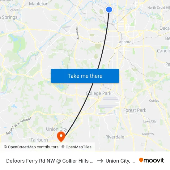 Defoors Ferry Rd NW @ Collier Hills Way to Union City, GA map
