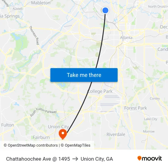 Chattahoochee Ave @ 1495 to Union City, GA map