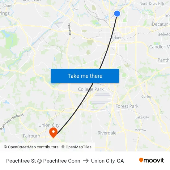 Peachtree St @ Peachtree Conn to Union City, GA map
