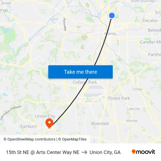 15th St NE @ Arts Center Way NE to Union City, GA map