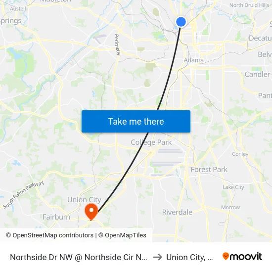 Northside Dr NW @ Northside Cir NW to Union City, GA map