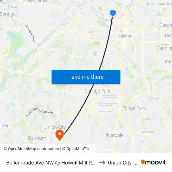 Bellemeade Ave NW @ Howell Mill Rd NW to Union City, GA map
