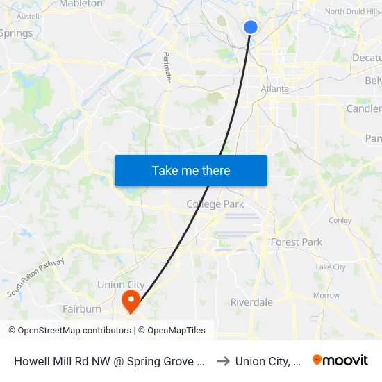 Howell Mill Rd NW @ Spring Grove Ave to Union City, GA map