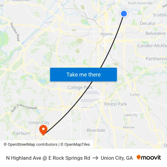 N Highland Ave @ E Rock Springs Rd to Union City, GA map