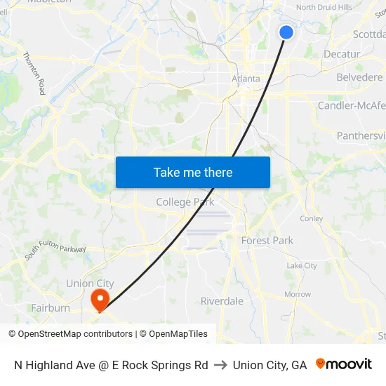 N Highland Ave @ E Rock Springs Rd to Union City, GA map