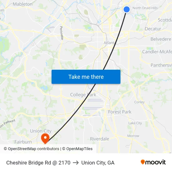Cheshire Bridge Rd @ 2170 to Union City, GA map