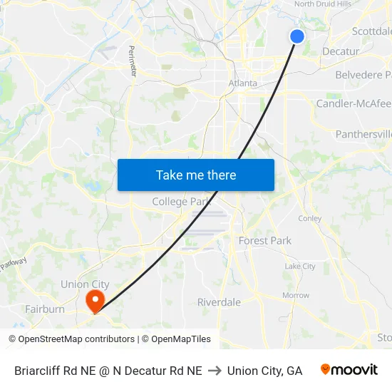 Briarcliff Rd NE @ N Decatur Rd NE to Union City, GA map
