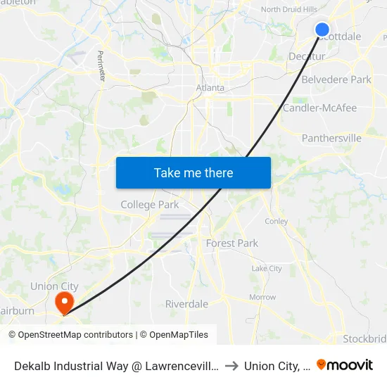 Dekalb Industrial Way @ Lawrenceville Hwy to Union City, GA map
