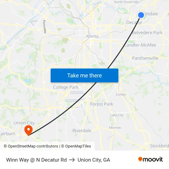 Winn Way @ N Decatur Rd to Union City, GA map
