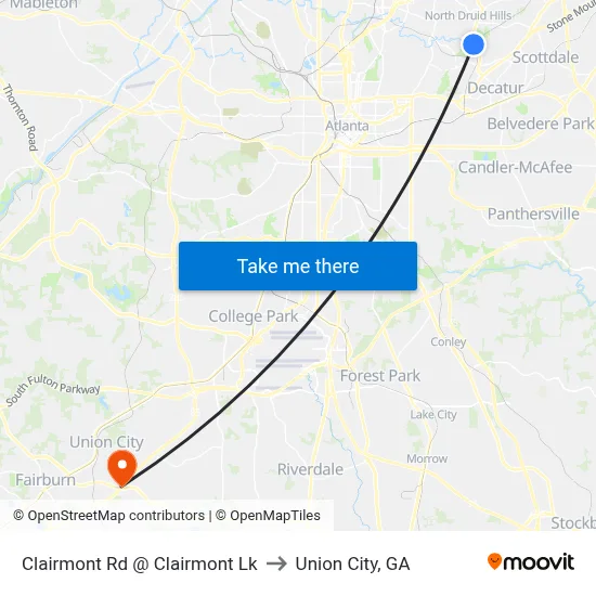 Clairmont Rd @ Clairmont Lk to Union City, GA map