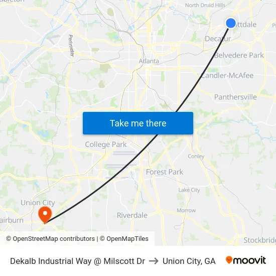 Dekalb Industrial Way @ Milscott Dr to Union City, GA map