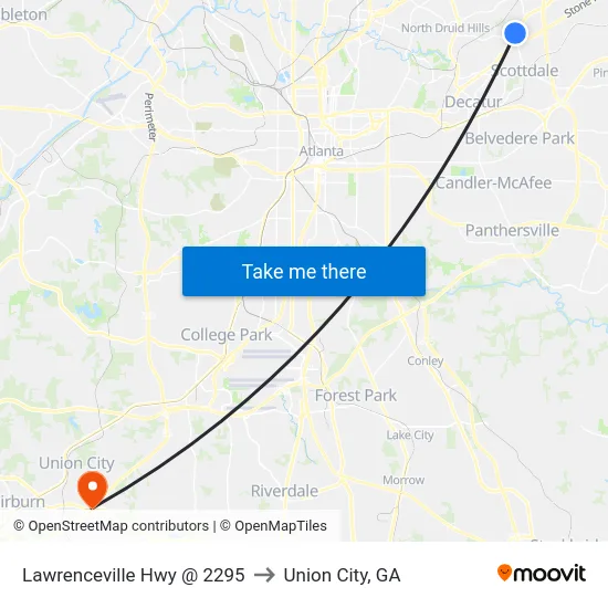Lawrenceville Hwy @ 2295 to Union City, GA map