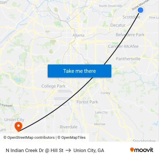 N Indian Creek Dr @ Hill St to Union City, GA map