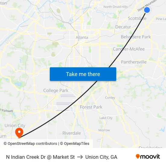 N Indian Creek Dr @ Market St to Union City, GA map