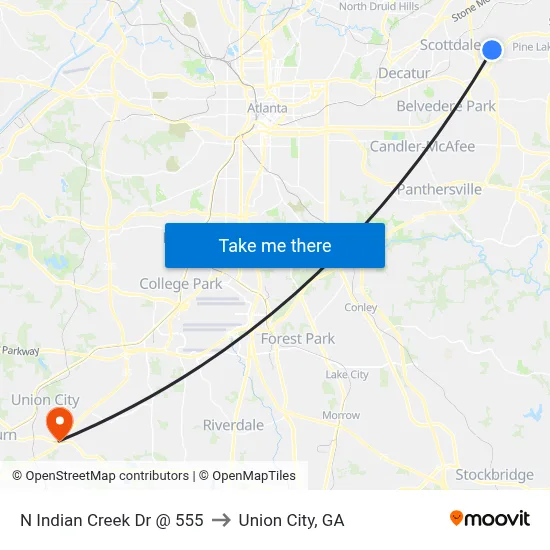 N Indian Creek Dr @ 555 to Union City, GA map