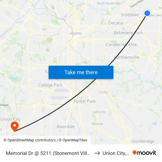 Memorial Dr @ 5211 (Stonemont Village Sc) to Union City, GA map