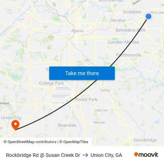 Rockbridge Rd @ Susan Creek Dr to Union City, GA map