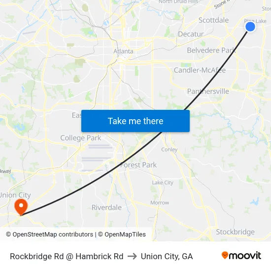 Rockbridge Rd @ Hambrick Rd to Union City, GA map