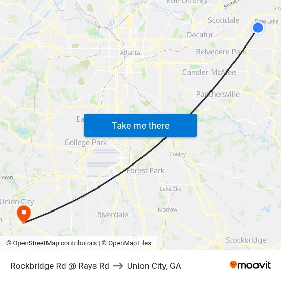 Rockbridge Rd @ Rays Rd to Union City, GA map